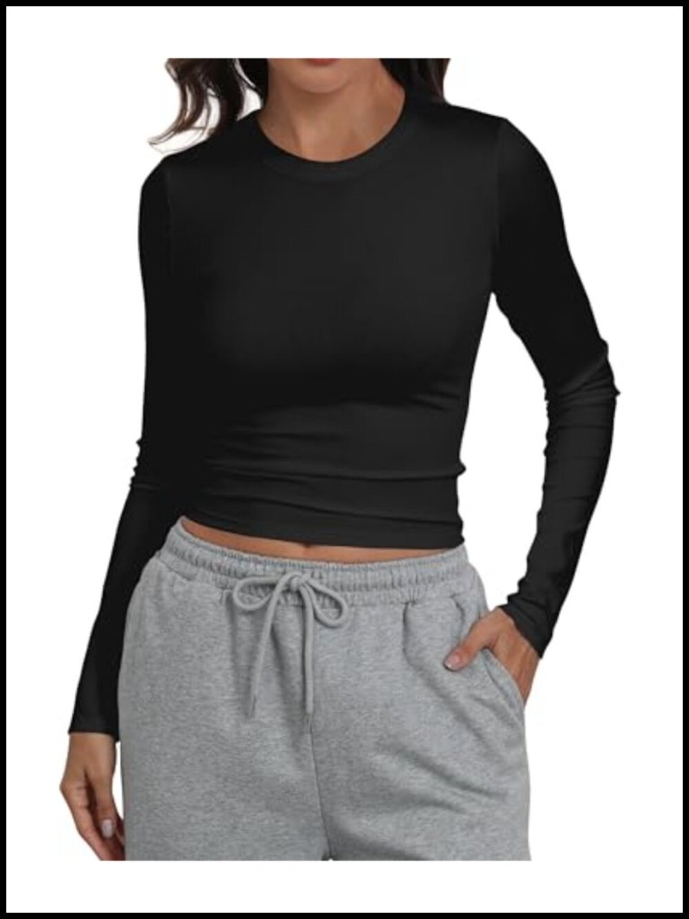 Ribbed Knit Long Sleeve Crew Neck Form Fitting Crop Top